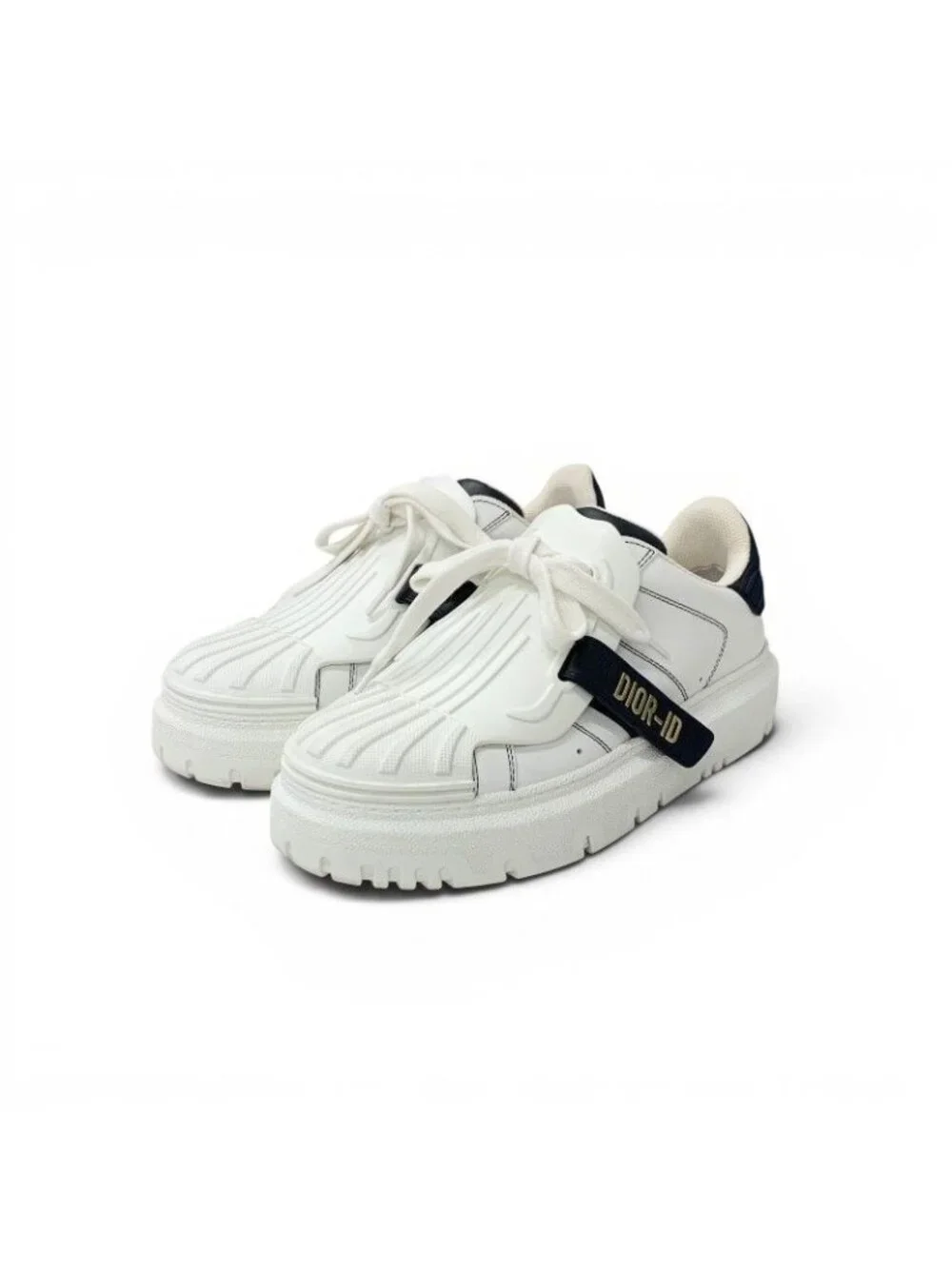 Dior Id Sneakers Leather Rubber White Black Logo Velcro - Picture 1 of 10